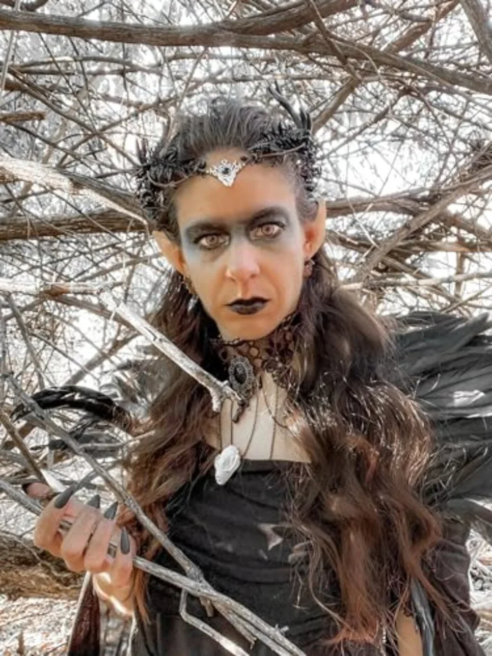 Gothic Black Antler Crown Dark Elf Headpiece Adjustable Women Costume Accessory